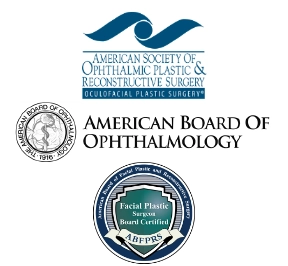 Logos for the American Board of Ophthalmology, American Society for Ophthalmic Plastic and Reconstructive Surgery, and the American Board of Facial Plastic and Reconstructive Surgery